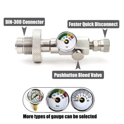 Diving Charging Adapter DIN300 Fill Station 5/8BSP Connector With Gauge And Push Bleed Valve Rated