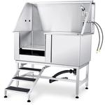 Station de bain pour animaux de compagnie 1,27 m en acier inoxydable avec escaliers et accessoires