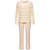 Pyjama S.OLIVER, Damen, Gr. 40/42, beige (beige, weiß, gestreift), Single Jersey, Obermaterial: 60% Baumwolle, 40% Polyester, gestreift, unifarben, casual, bequem lang, Rundhals, Langarm, Homewear-Sets, mit garngefärbten Streifen im Oberteil