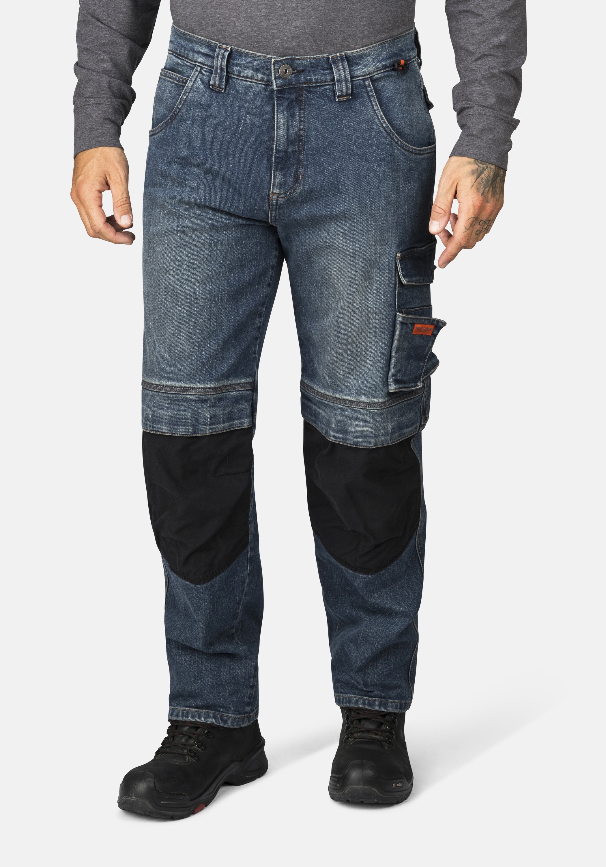 Workerjeans HERO BY JOHN MEDOOX "CALGARY Denim Pro Workwear Arbeits-Cargojeans", Herren, Gr. 48, Länge 32, blau (indigo vintage), Denim/Jeans, 99% Baumwolle, 1% Elasthan, regular fit lang, Jeans, Arbeits-Cargojeans Denim / Jeansfür Herren Image