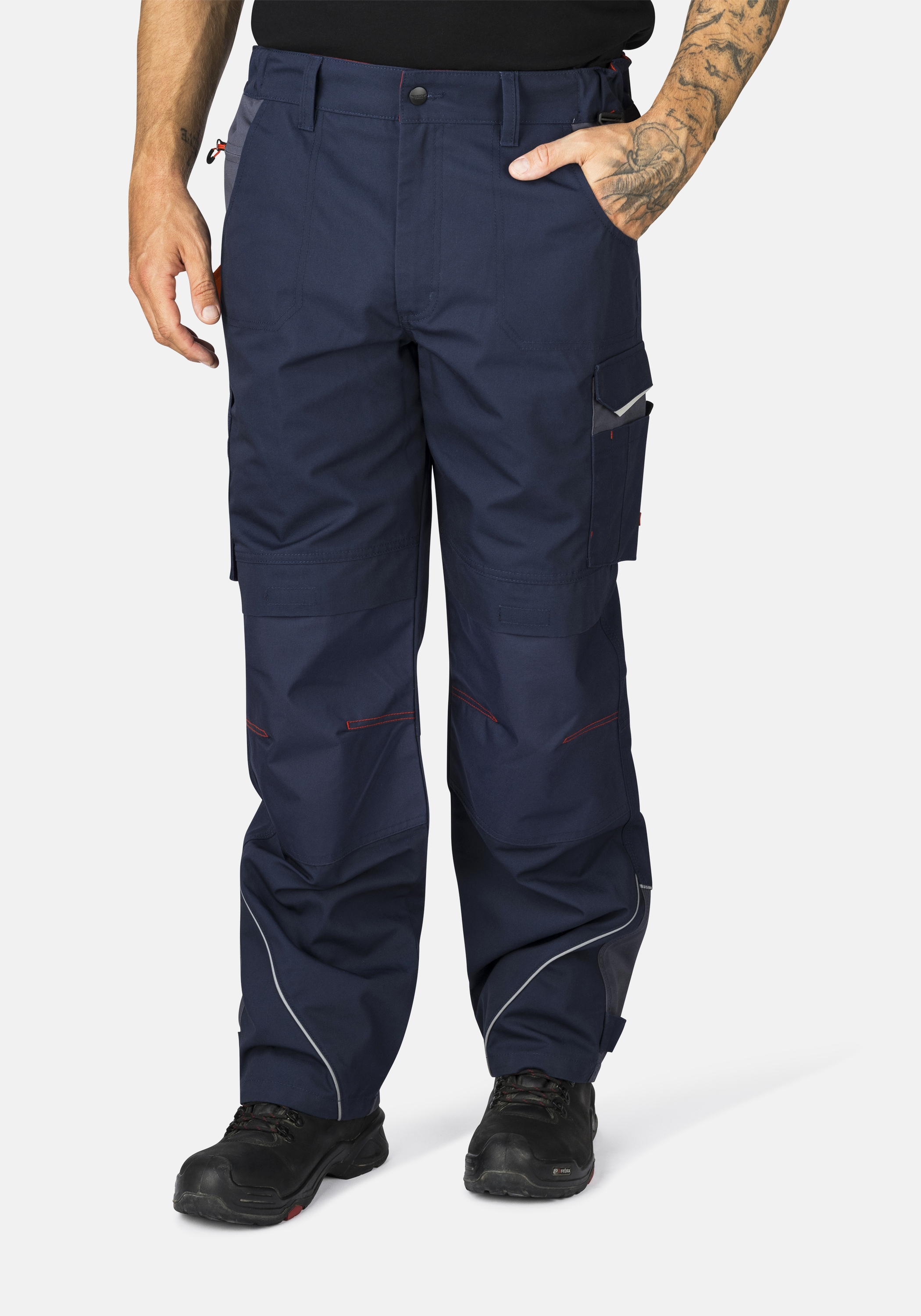 Arbeitshose HERO BY JOHN MEDOOX "GLENN Pro Workwear Arbeits-Cargohose", Herren, Gr. 48, Länge 32, blau (marine), Sweatware, 65% Polyester, 35% Baumwolle, gerade lang, Hosen Arbeitshose, Arbeits-Cargohose Funktionsqualitätfür Herren