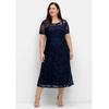 Abendkleid SHEEGO "Große Größen", Damen, Gr. 44, Normalgrößen, blau (marine), Obermaterial: 100% Polyester;Futter: 100% Polyester, unifarben, elegant, figurumspielend lang, Rundhals, Kurzarm, Kleider Partykleid, mit dekorativen Zierborten, Topseller