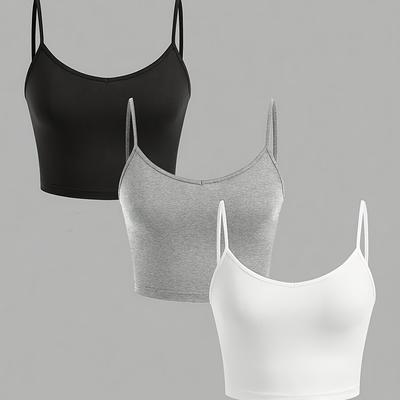 TEMU 3pcs Women's Off-shoulder Tank Tops - Black, Pink, White, Breathable Mesh Material, Ideal For Summer, Casual Wear, Casual Wear Tops|breathable Mesh Fabric|adjustable Strap Design Image