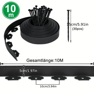TEMU Landscape Edging Kit 10m Length Garden Edging Kit Includes 30 Anchoring Spikes, Plastic Garden Edging Edging For Lawn, Garden, Grass, Yard (2 Color) Image