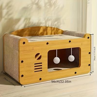 TEMU Multi-functional Cat Scratcher Lounge Bed With Play Balls, Cardboard Cat House, -resistant And No Shedding, Cat Scratching Post, Pet Toy For Cats Under 22 Lb Image