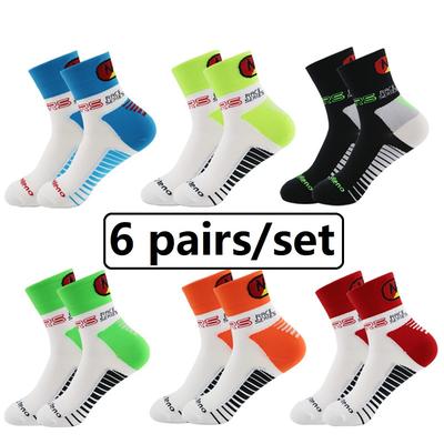 TEMU 6 Pairs/set Unisex Sweat-wicking Breathable Cycling Socks, Polyester & Elastane Knit Fabric, Solid Sports Running Hiking Socks, Machine Washable Image