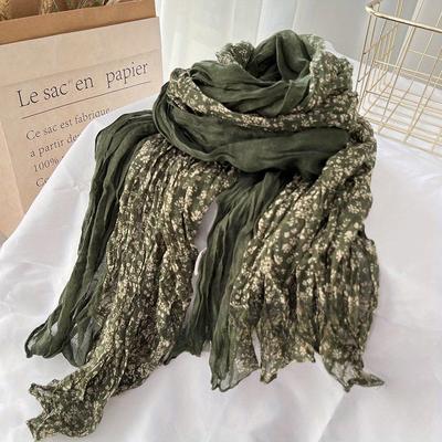 TEMU Elegant Vintage Floral Knitted Shawl Scarf, Thin Folded, Breathable, Warm, Polyester 100%, Hand Wash Or Professional , No Feathers, Knitting , With Elasticity, For Autumn, Winter, Going Out Image