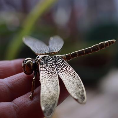 TEMU 1pc Brass Dragonfly Figurine - Decorative Small Animal For Living Room, Study, Tv Cabinet, And Office, Desktop Decor, Home Image
