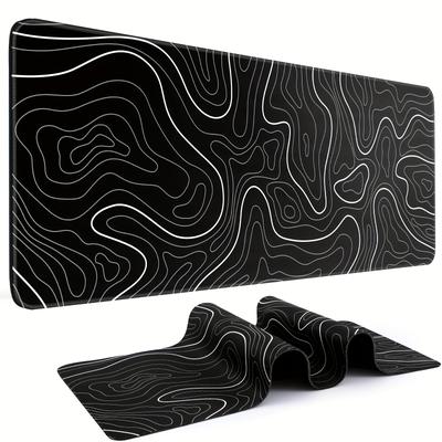 TEMU Xl Topographic Gaming Mouse Pad - Large Black & White Desk Mat With Anti-slip Rubber Base For Keyboard And Mouse, Extended Office Desk Accessory Image