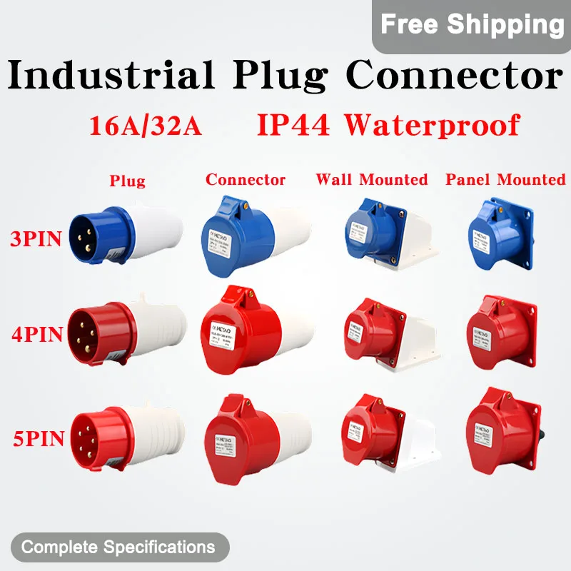 5-teiliger Industriest ecker 3p/4p/5p 16a/32a ip44 wasserdichter Stecker Buchse 220V 380V 415V Industriest ecker Image