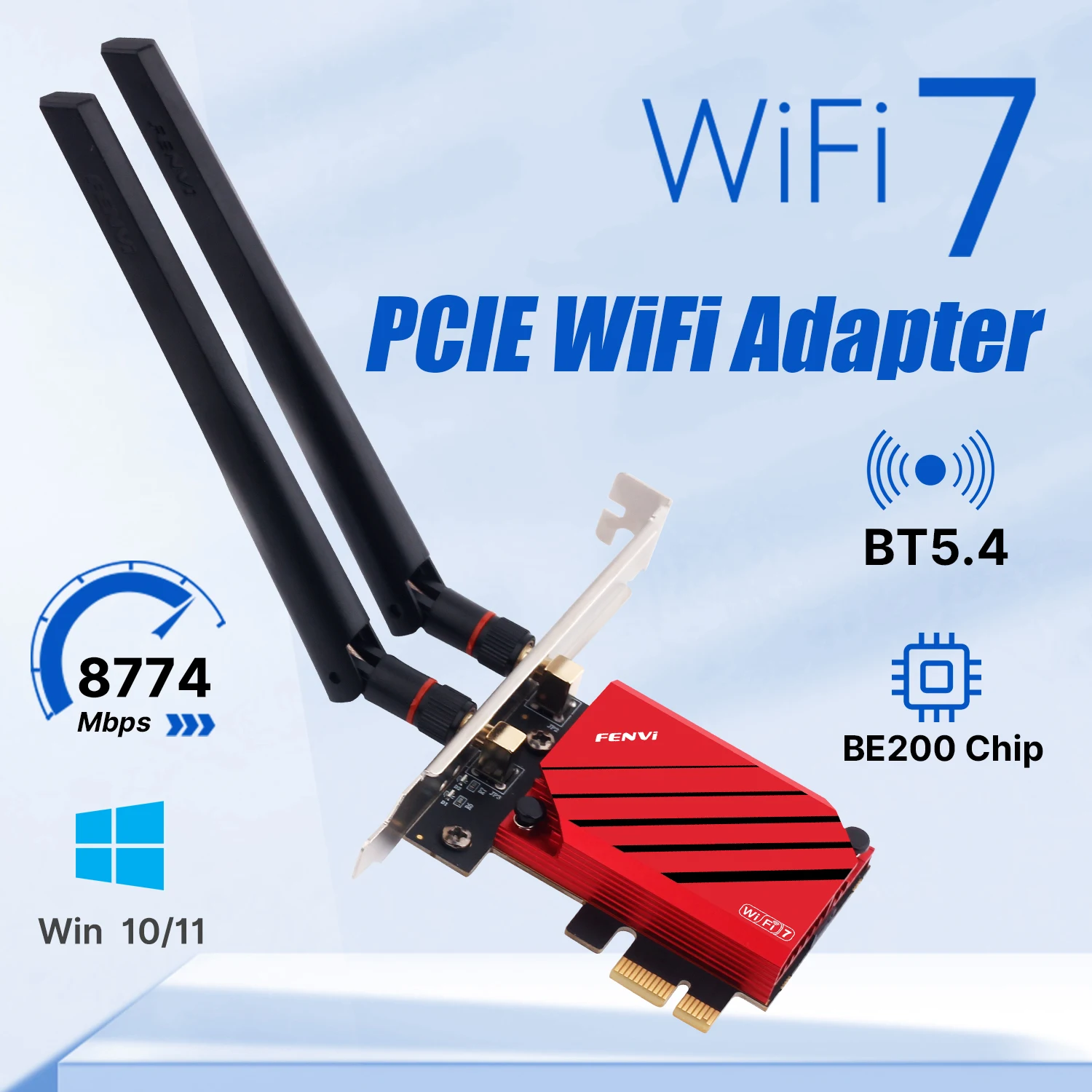 FENVI WiFi 7 BE200 PCI-E WLAN-Adapter 802.11BE BT 5.4 8774 Mbit/s 2,4 G/5 G/6 GHz Drahtlose Netzwerkkarte für Win 10/11 Desktop Image