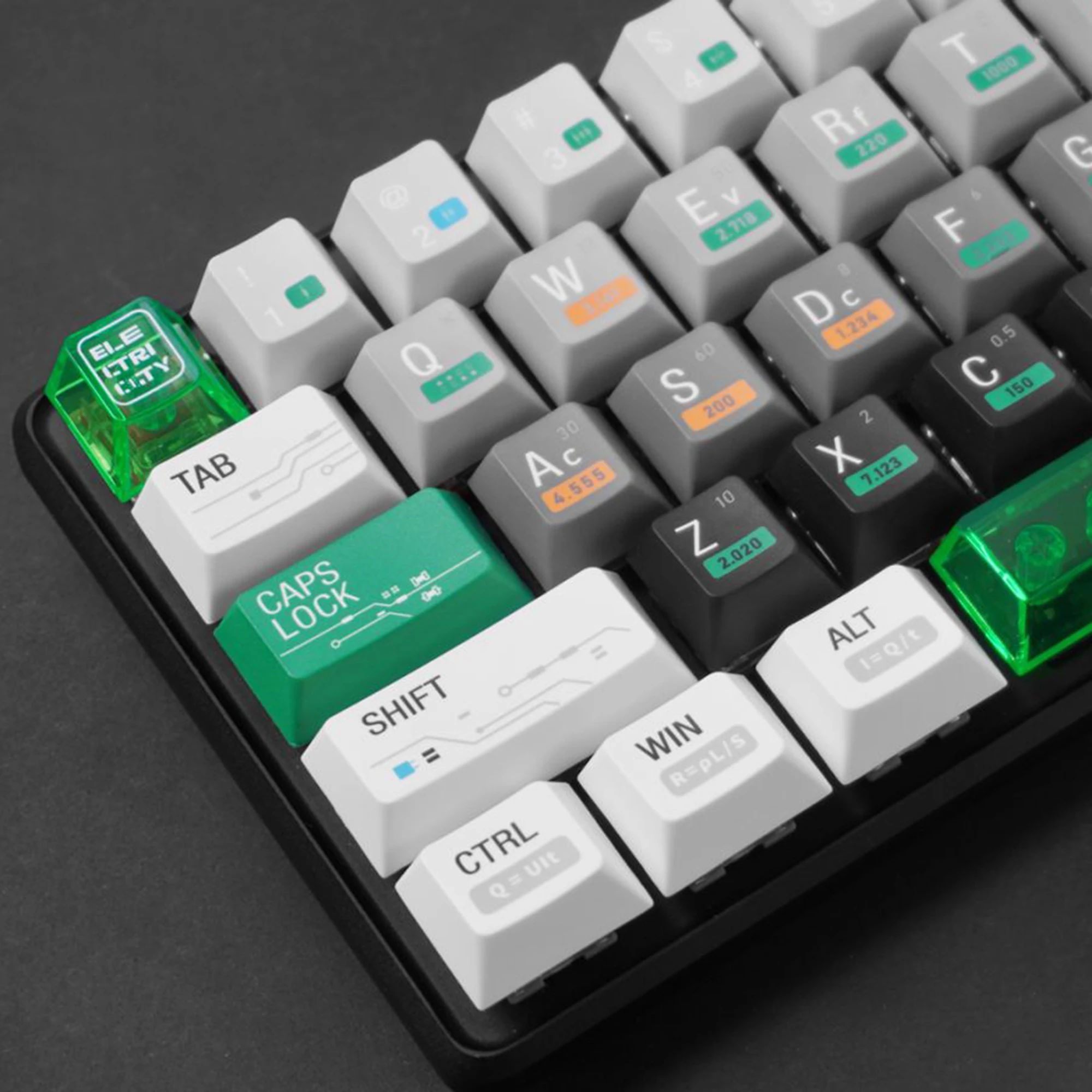 Chemie 003 Tastenkappen Kreatives grünes transparentes Element PBT PC Cherry Profile Dye Sub für 68 75 87 MX mechanische Tastatur Image