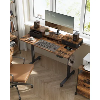 VASAGLE Electric Standing Desk with Built-In Power Strip, 60 x 120 x (72-120) cm, Adjustable Height
