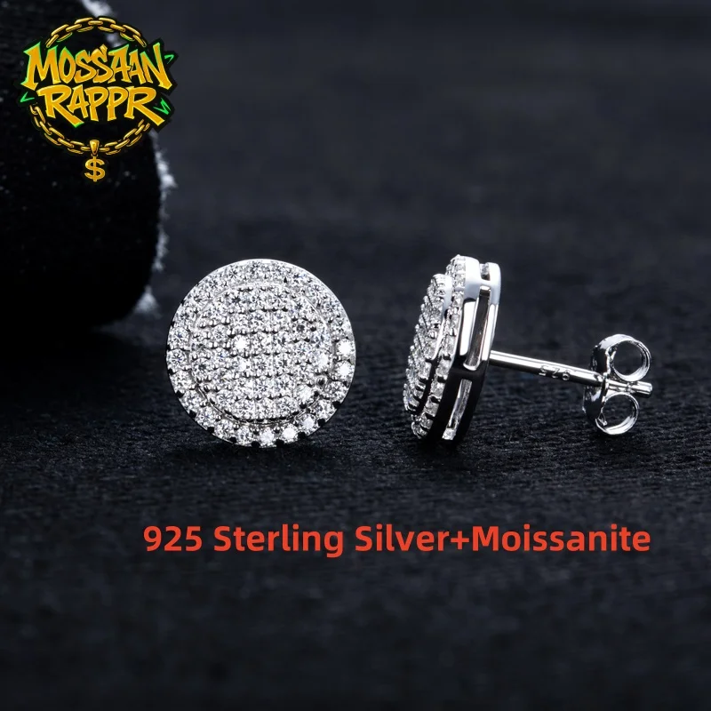 MossanRappr 0,9 cttw Moissanit Bling Runde Ohrstecker 925 Sterling Silber Mode Hip Hop Schmuck Geschenke für Frauen und Männer