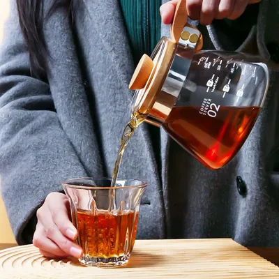 Havmore High Borosilikat Heat Resistant Coffee Sever Drip Pot Glass Wooden Handle Coffee Sharing Pot