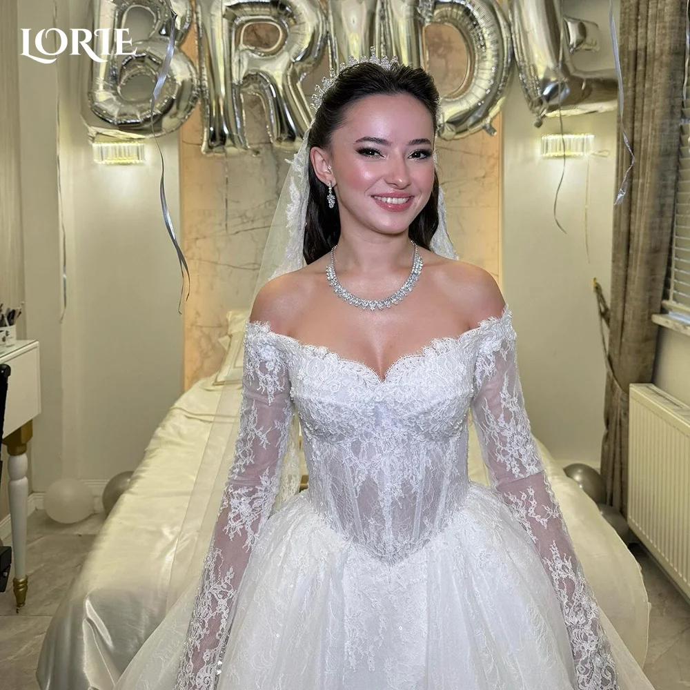 LORIE Vintage Spitze Brautkleid Schulterfrei Langarm A-Linie Brautkleid Schatz Prinzessin Ball Braut Kleid Maßgeschneidert Image