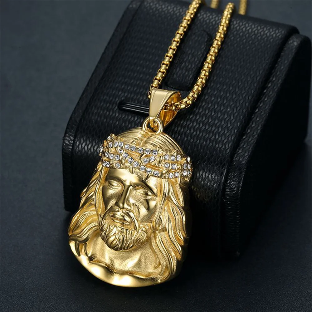 Hip Hop Iced Out Jesus Kopf Anhänger Männlich Gold Farbe Edelstahl Christian Halskette Für Männer Religiöse Party Schmuck Geschenk 2025