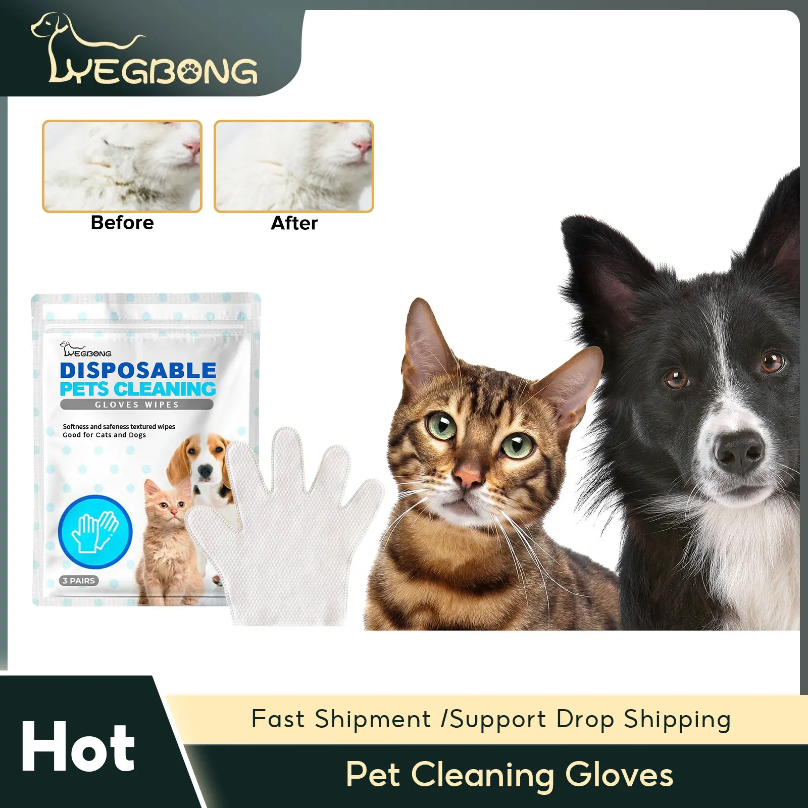 Haustier Reinigungs handschuhe Hund Katze Einweg Wasch handschuhe Haaren tfernung Desodor ierung Welpen Kätzchen Whirlpool Massage Pflege Handschuh Tücher Image