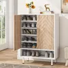Schuhschrank, 18 Paar Rack-Organizer-Schrank mit Tür, 6-stufige Aufbewahrungsregale für den Eingangsbereich, Flurschrank, Weiß und Braun