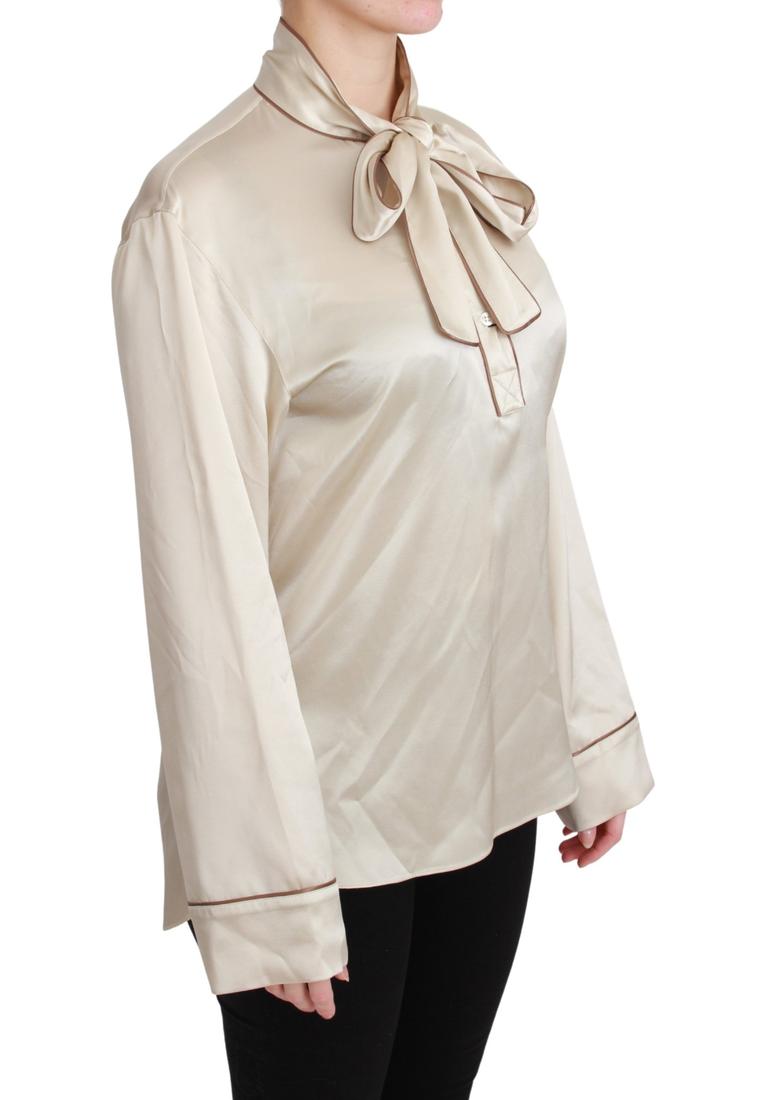 Dolce & Gabbana Damen Beiger Ärmeloberteil Queen Seide Satin Bluse Image