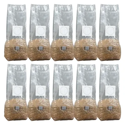 10pcs High-Yield Mushroom Cultivation Bags PP Sterilized Hydrated Grain Bag Filter Patch Substrate