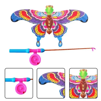 Fishing Rod Dynamic Kite Cartoon Butterfly Swallows Eagle Kite With Handle Kids Flying Kite Outdoor