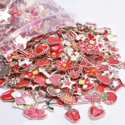 50pcs/Lot Multistyle Red Drip Oil Random Mix Food Plant Animal Bowknot Geometry Pendant Handmade DIY