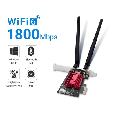 WALRAM WiFi 6 1800Mbps Adapter PCI Express Wireless Adapter BT 5.4 Dual Band 802.11AX/AC Wi-Fi Network Card Windows 10/11