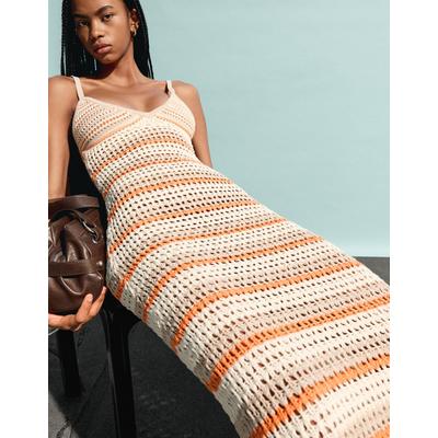 Bershka Rustic Midi Dress Women Xs-S Sand