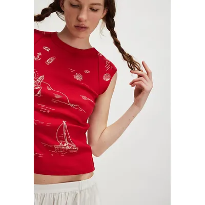 Nautical Doodle Tee by Ragabond at Free People in Red, Size: XS