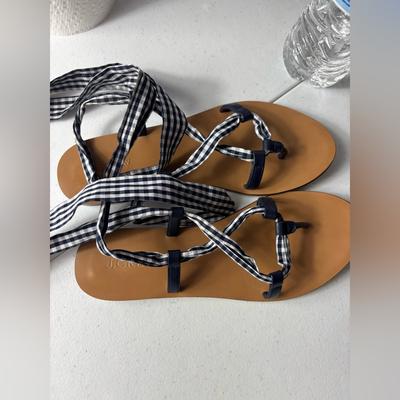 J. Crew Shoes | J Crew Women's Gingham Gladiator Ankle Wrap Sandals Shoes Size 7.5 | Color: Blue | Size: 7.5