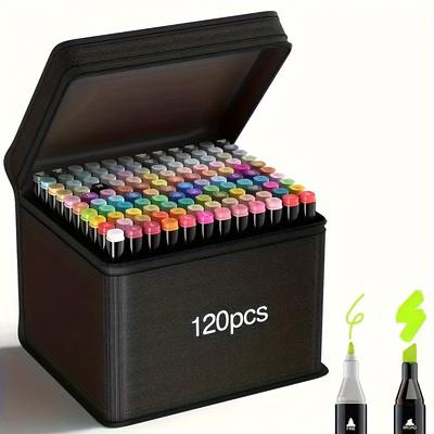 TEMU 60/120 Color Double-headed Marker Pen Set, Very Suitable For Painting, Graffiti, Marking Pens, Markers, Etc., The For Festivals, Gatherings, Parties, Valentine's Day Gifts Image