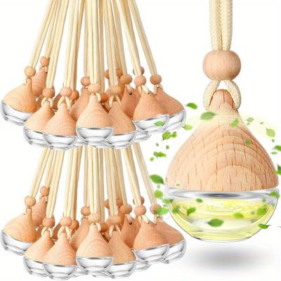 TEMU 10pcs Empty Car Essential Oil Hanging Bottles - Refillable Glass Diffuser Pendants With Wooden Caps For & Decor, Twist Lug Closure, Essential Oils, Fragrance, Image