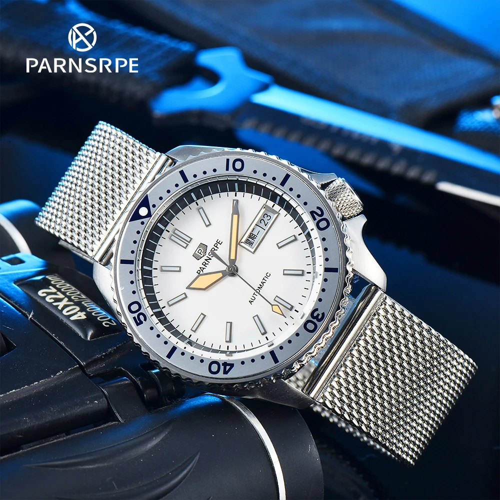 Parnsrpe automatische Herren nh36 Uhrwerk automatische mechanische Herren uhr weiß leuchtendes Zifferblatt Zeiger Tag Datums anzeige Image