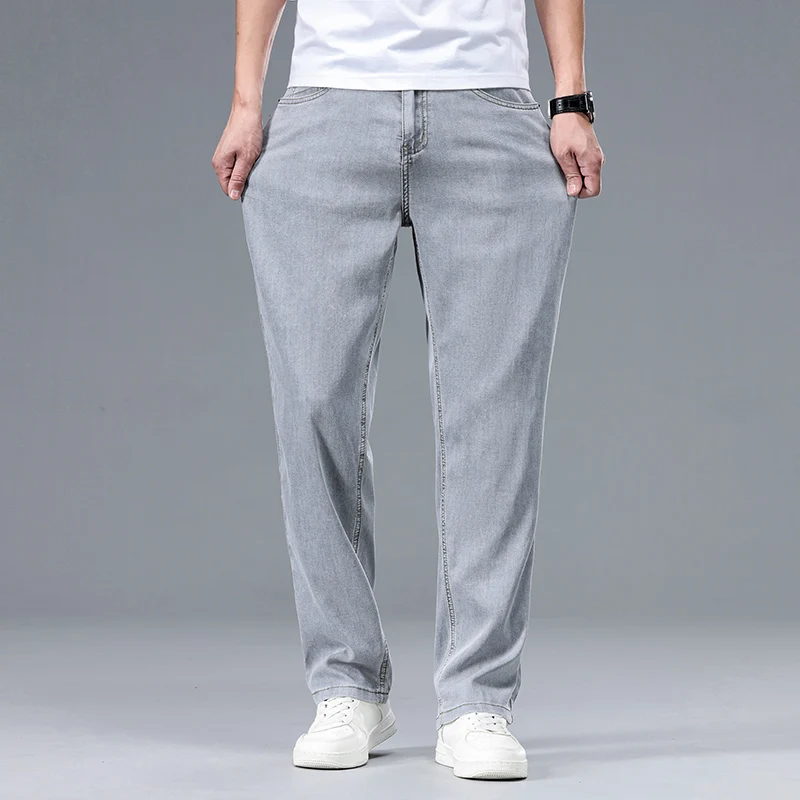 2025, Sommer Neue männer Dünne Baggy-Jeans Büro Business Casual Gerade Denim Hosen Hohe Taille Vielseitig Casual Hosen