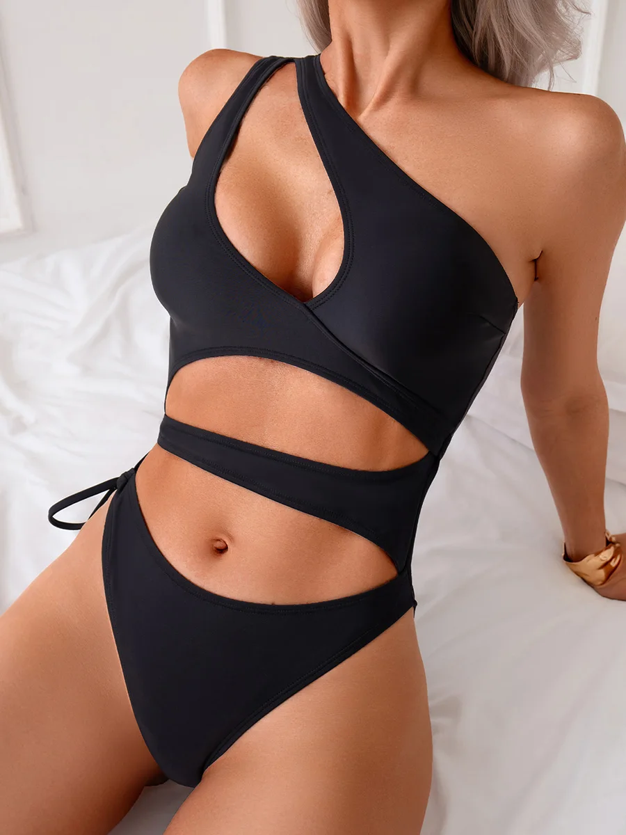 Cut Out Asymmetrische One-Shoulder-One Piece Badeanzug Frauen Bademode Weibliche Monokini High Cut Badende Badeanzug Schwimmen Beachwear Image