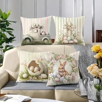 Ostern Dekoration Kissenbezug Osterei Kranz Hase Muster Sofa Kissenbezug Bauernhaus Frühling Urlaub Image