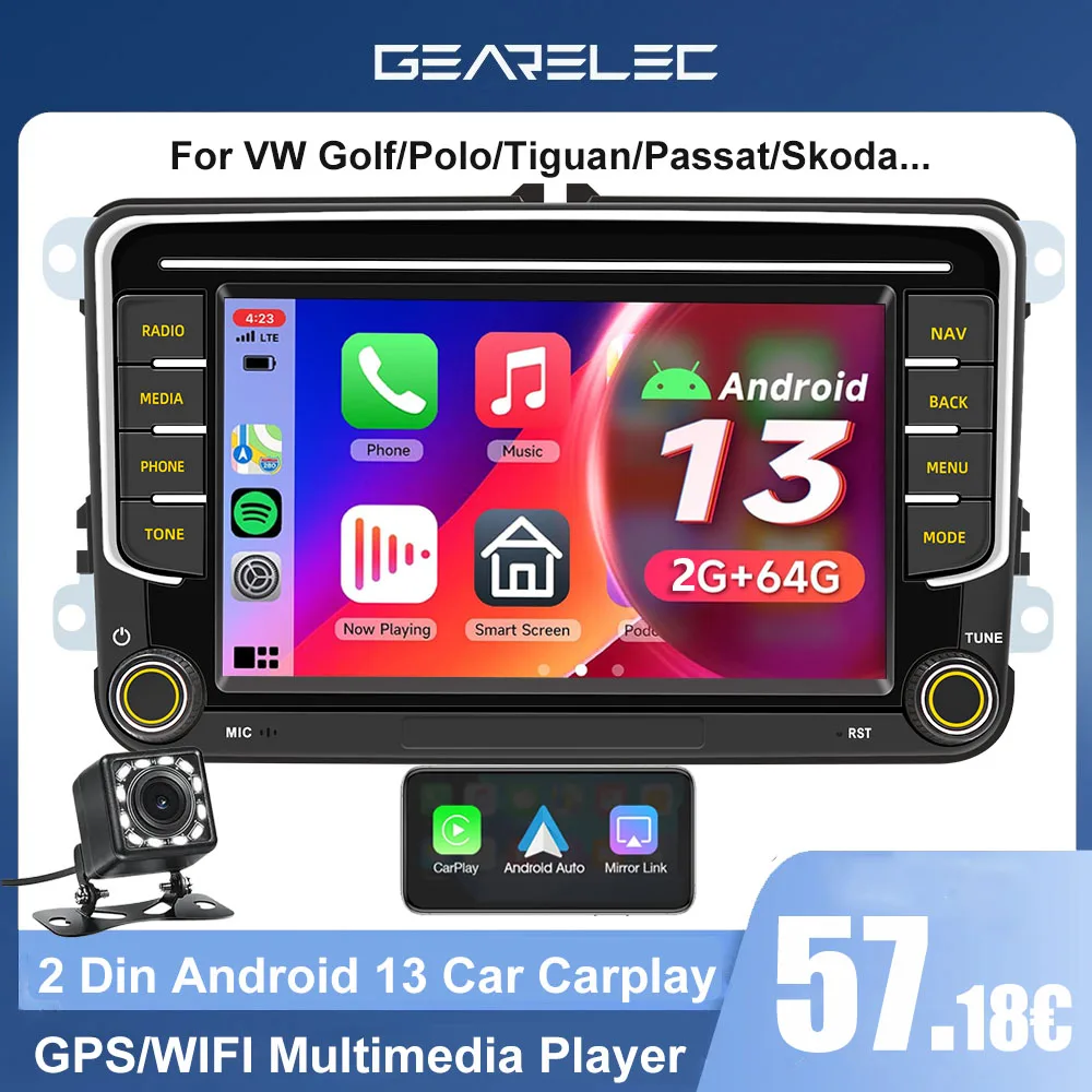 2din Autoradio für VW Volkswagen Skoda Octavia Golf 5 6 Passat Polo Jetta 7 "Auto Stereo Carplay Android Auto Multimedia Player Image