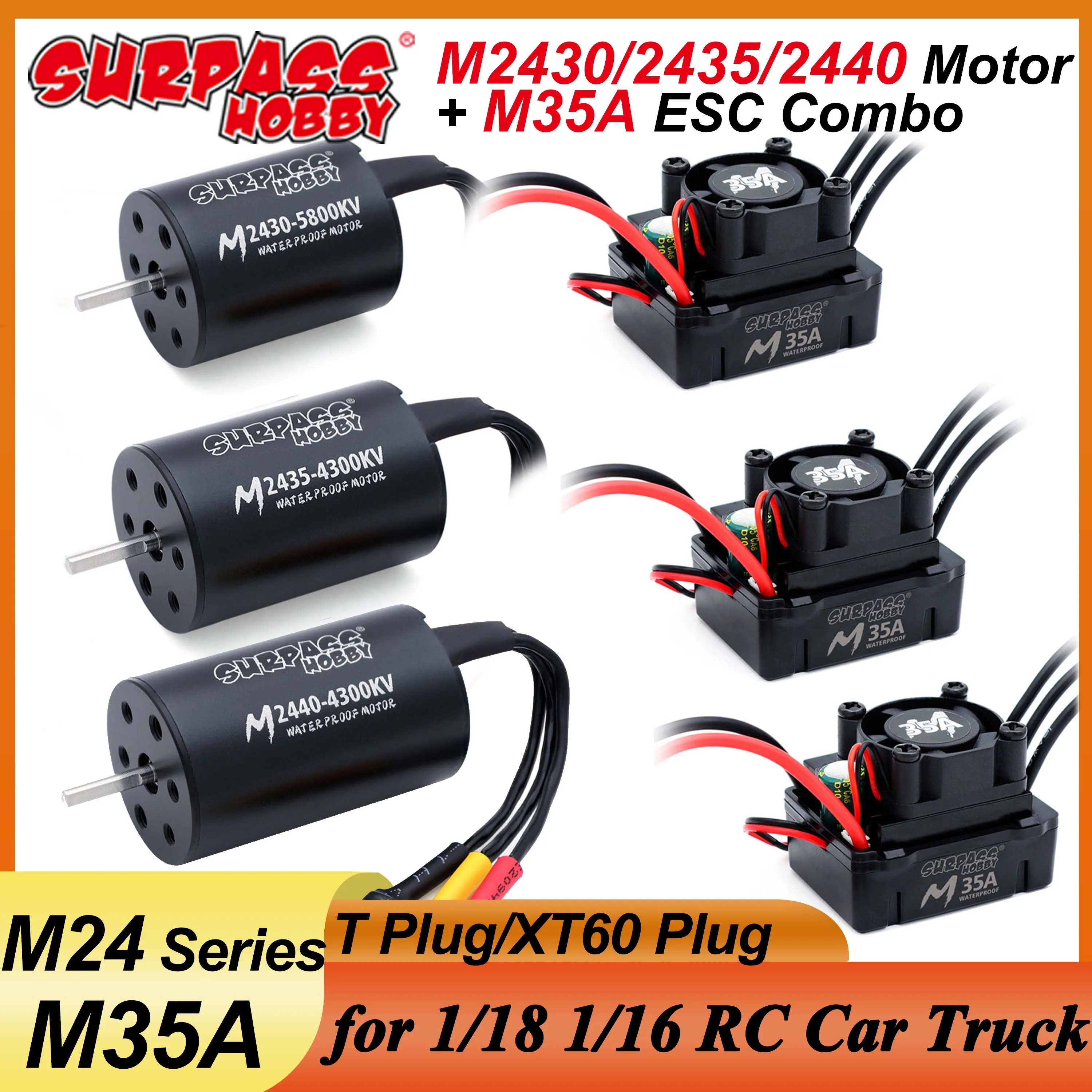 SURPASS HOBBY Combo M2430 M2435 M2440 Wasserdichter bürstenloser Motor M35A ESC 2-3S für 1/18 1/16 RC Car Truck Monster Boat Wltoys