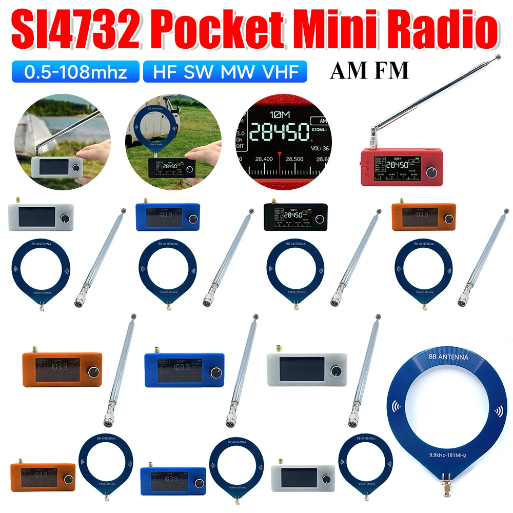 SI4732 0,5-108 MHz Taschenradio 1,9 Zoll IPS-Bildschirm LSB USB AM FM Tragbares Mini-Radio HF SW MW VHF All-Band-Radioempfänger Image