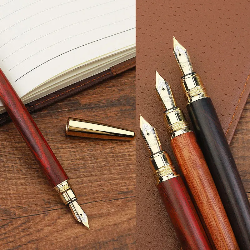Retro Einfache Sandelholz Holz Füllfederhalter Büro Unterschrift Stifte Studenten Schreiben Malerei Schule Schreibwaren Image
