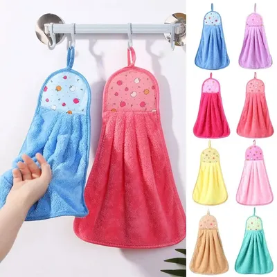 New Coral Fleece Kitchen Housework Cleaning Hangable Absorbent Hand Towel Kitchen Hand Dry Towel