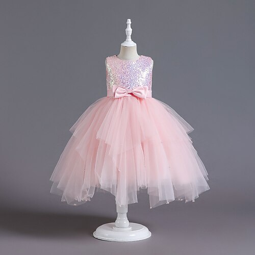 Kinder Mädchen Partykleid Einfarbig Ärmellos Kurzarm Besonderer Anlass Prinzessin Polyester Netzstoff Partykleid Sommer Frühling Kinder Champagner Rosa Purpur Image