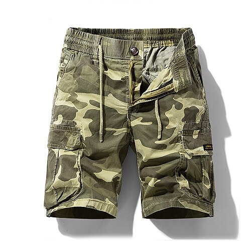 Herren Cargo-Shorts Shorts mit Camouflage-Muster Shorts Sommershorts Kordelzug Elastischer Bund Mehrere Taschen Tarnung Komfort tragbar Knielang Outdoor Sport Täglich Mode Lässig Blau Khaki Image