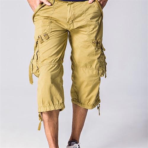 Herren Capri-Cargo-Shorts Cargo-Shorts Caprihose Shorts Sommershorts Mehrere Taschen Klappentasche Einfach Komfort tragbar Knielang Outdoor Sport Täglich Mode Lässig Armeegrün Rote Image