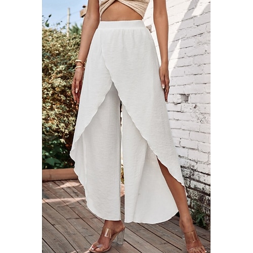 Damen Kunstbaumwollleinen Stoffhosen Streetwear Lässig Volle Länge Natürliche Taille Einfach Elastischer Bund Asymmetrisch Außenbereich Bequem Straße Alltagskleidung Aprikose Schwarz Weiß Kaffee Image