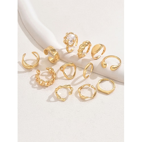 Goldenes Statement-Ring-Set für Damen – trendige, klobige, stapelbare Vintage-Fingerringe, Modeschmuck für Partys, Hochzeiten und den Alltag Image