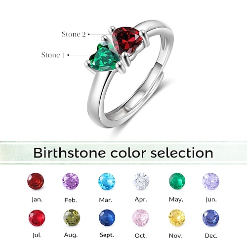 Personalisierter Geburtsstein Offener Ring – Bestes Geschenk für Mama - Langlebiger und glänzender Geburtsstein einzigartiger Schmuck für Mama Ehefrau oder Tochter Image