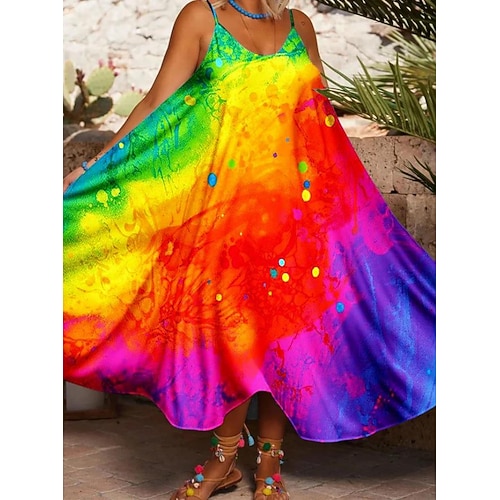Damen Midikleid Sommerkleid Unterkleid Figurbetontes Kleid Schulterfreies Kleid Urlaub Lässig Boho Kalter Schulter-Ärmel Urlaub Party Lässig überdimensional Blumen Grafik Ärmellos Träger Wei Image
