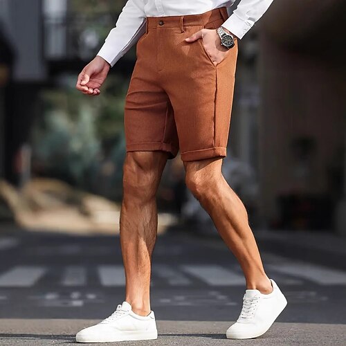 Herren Shorts Schicke Shorts Bermudashorts Freizeitshorts Tasche Gerader Schnitt Einfach Atmungsaktiv Bügelfrei Knielang Outdoor Geschäft Täglich Mode Streetwear Kaffee Mikroelastisch Image